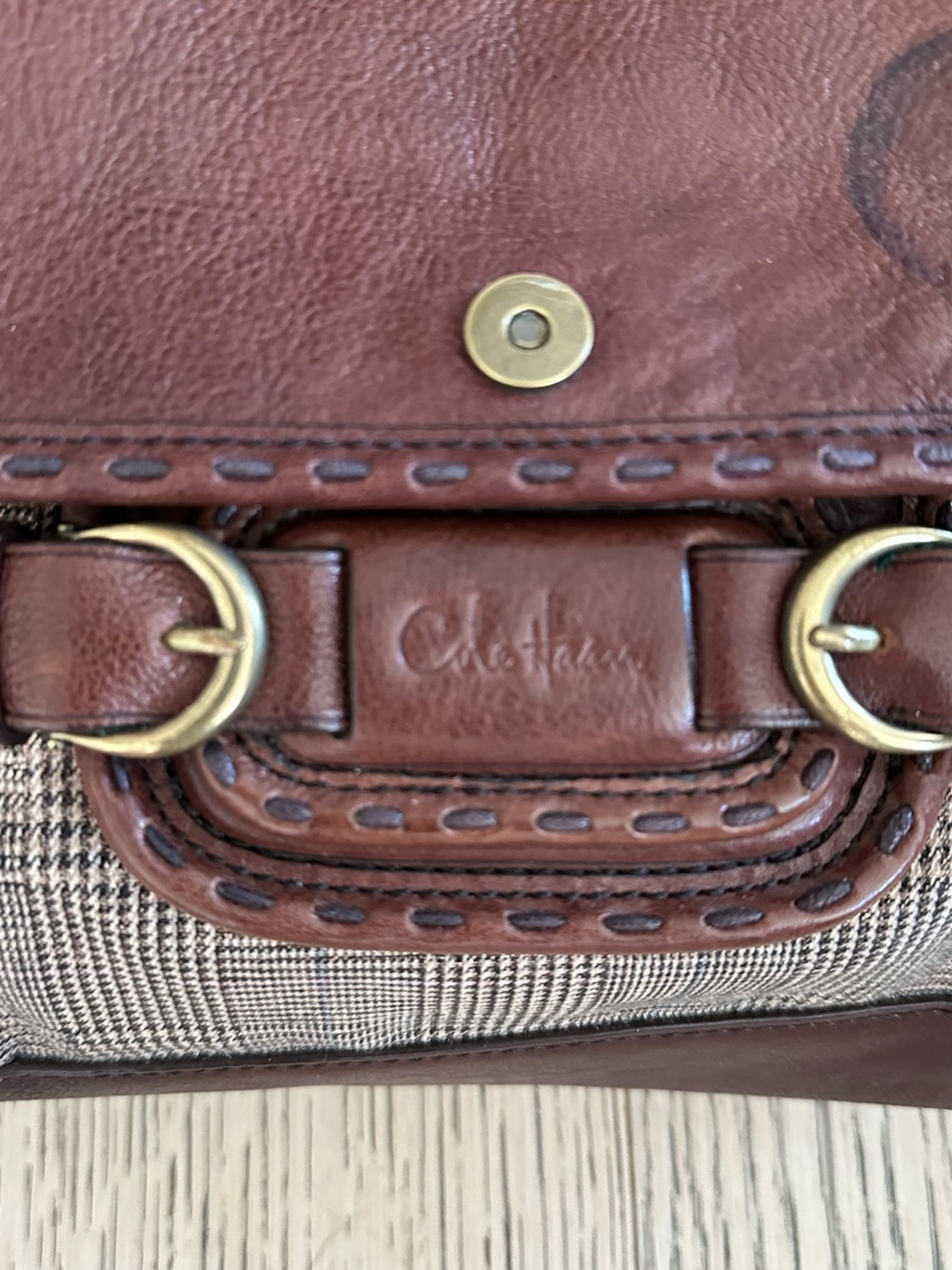 Cole Haan  Brown Plaid Canvas and Leather Toiletry Dopp - Picture 3 of 6